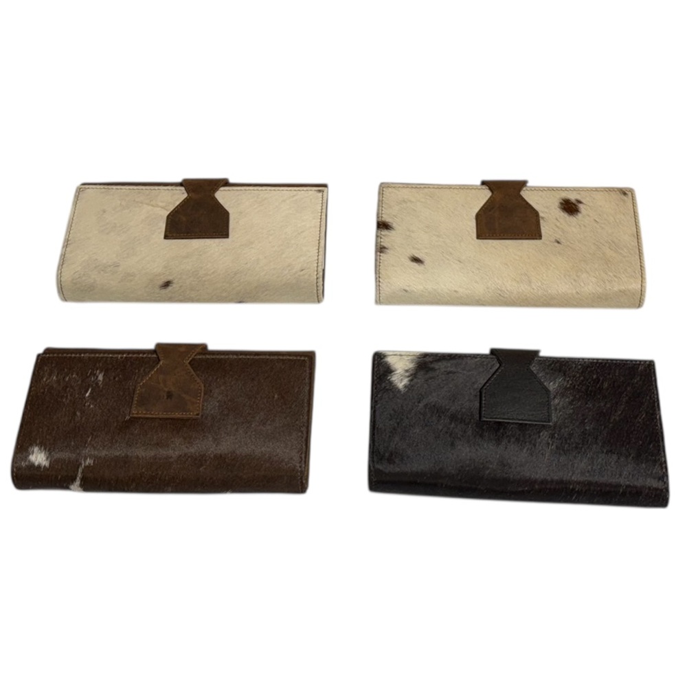 Lot Of 4 Women Western Style Cowhide Leather Clutch Hair On Leather Wallet -New